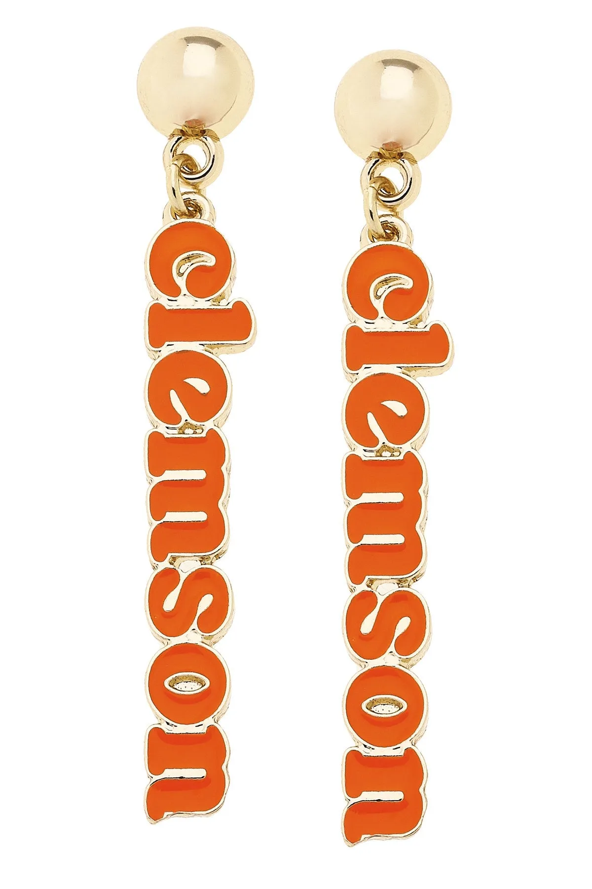 Clemson Tigers Slogan Earrings in Orange/Shiny Gold sold by Canvas Style