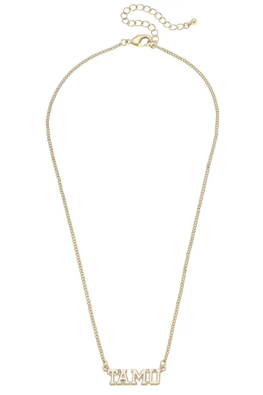 Texas A&M Aggies Varsity Outline Necklace in Shiny Gold sold by Canvas Style