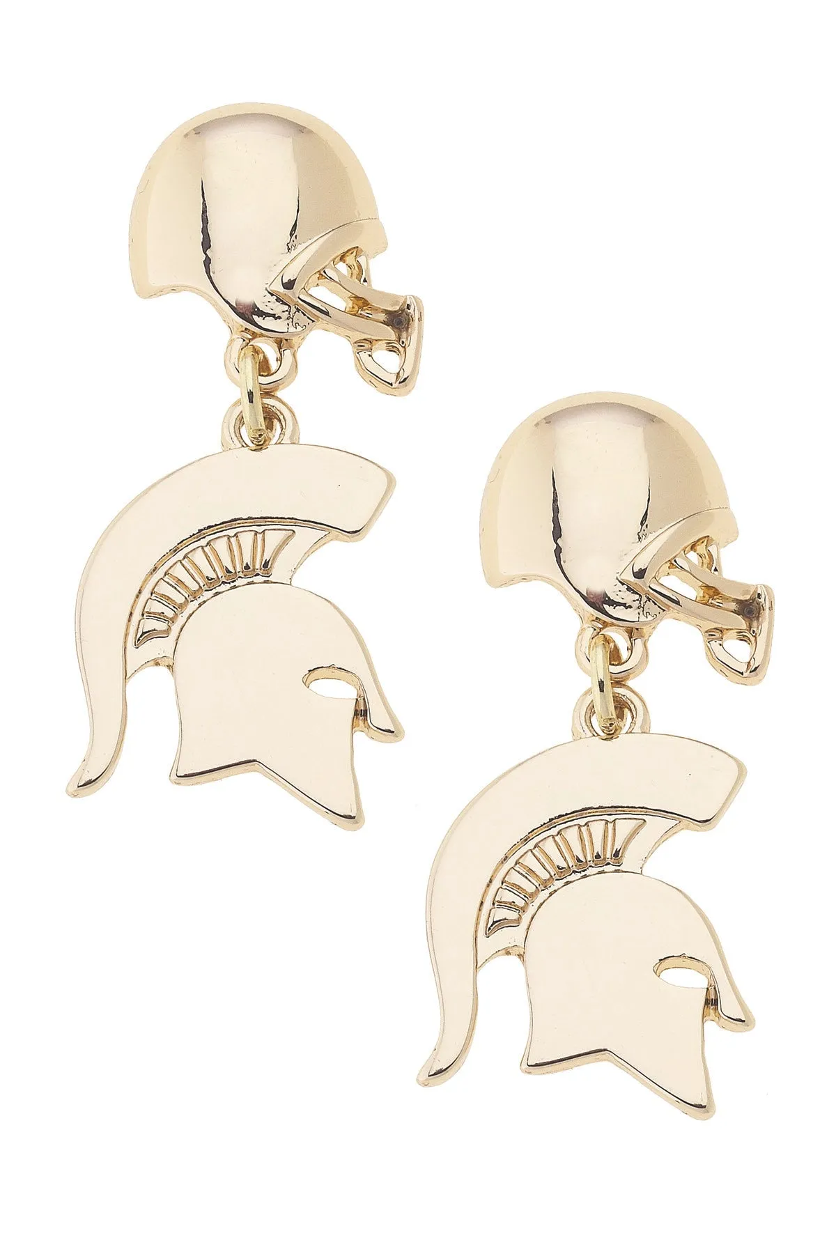 Michigan State Spartans Logo Helmet Earrings in Shiny Gold sold by Canvas Style