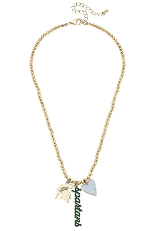 Michigan State Spartans Ball Bead Charm Necklace in Shiny Gold sold by Canvas Style