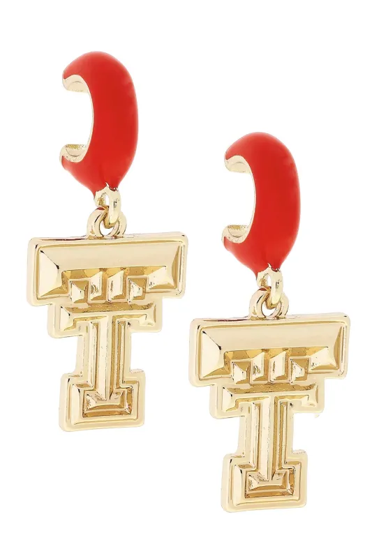 Texas Tech Red Raiders Logo Huggie Hoop Earrings in Red/Shiny Gold sold by Canvas Style