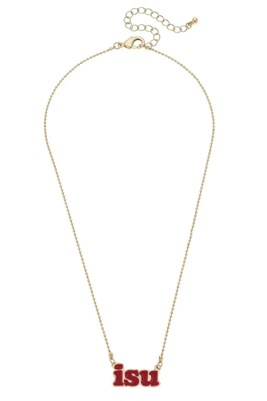Iowa State Cyclones Slogan Necklace in Red/Shiny Gold sold by Canvas Style