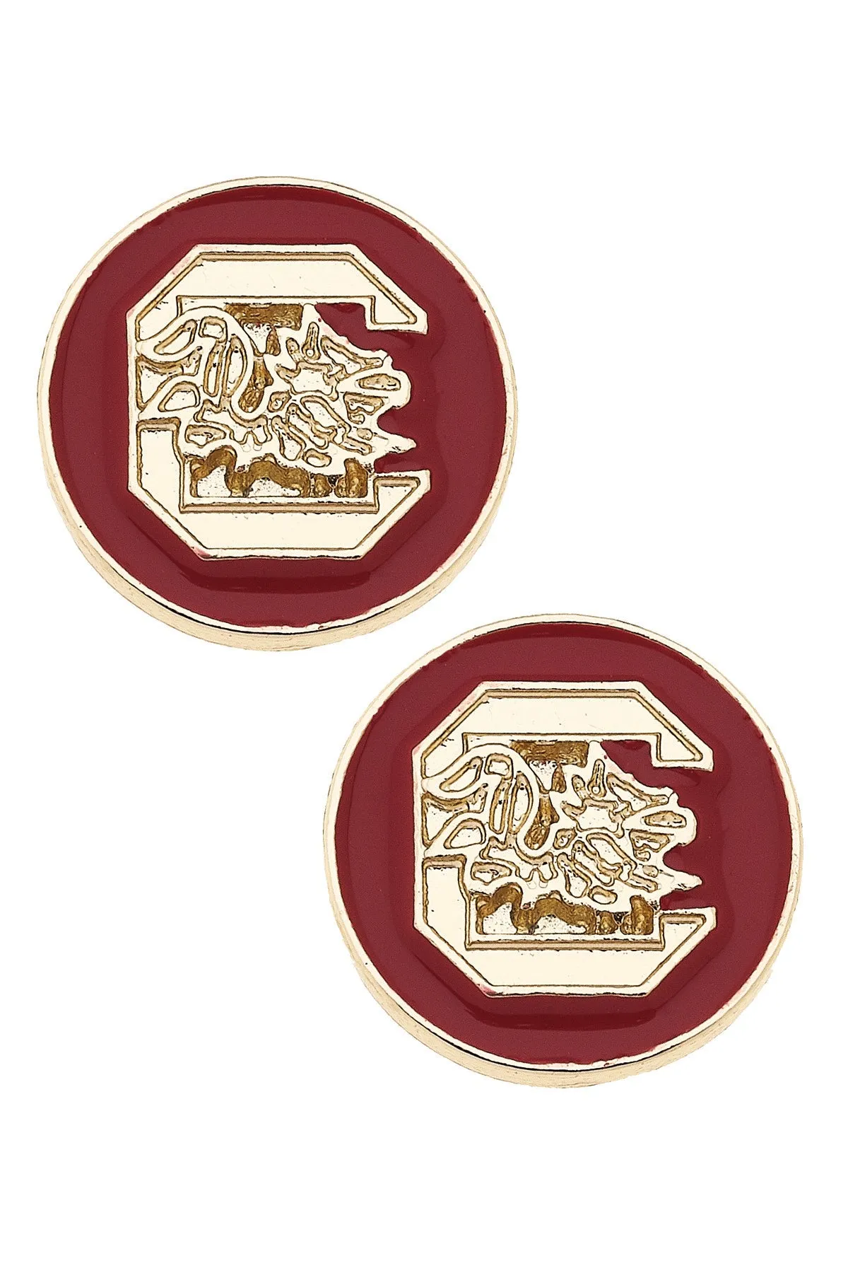 South Carolina GamecocksLogo Circle Stud Earrings in Garnet/Shiny Gold sold by Canvas Style