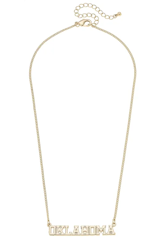 Oklahoma Sooners Varsity Outline Necklace in Shiny Gold sold by Canvas Style