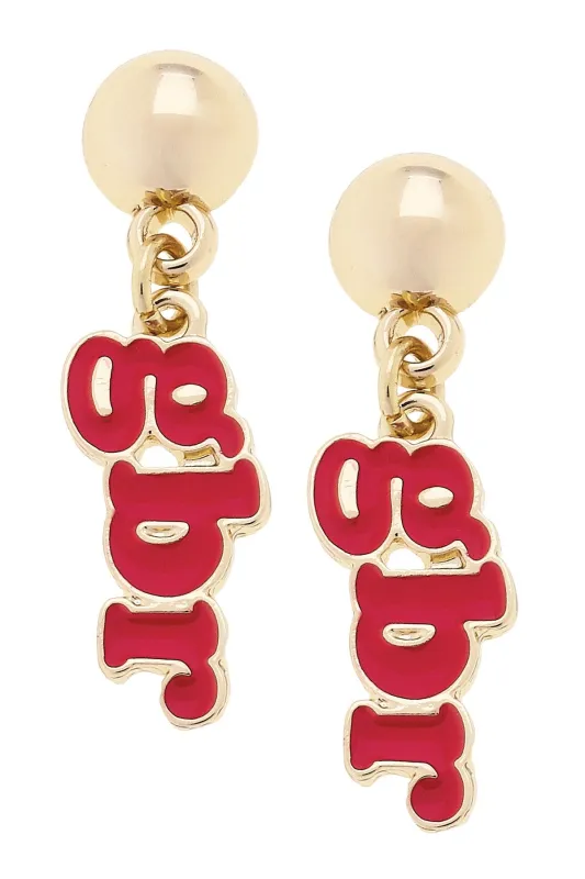 Nebraska Huskers Slogan Earrings in Red/Shiny Gold sold by Canvas Style