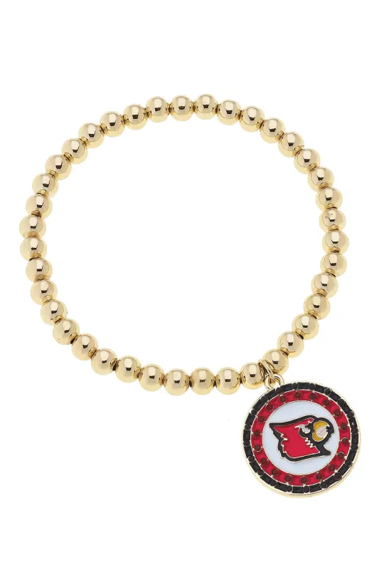 Louisville Cardinals Pave Disc Ball Bead Stretch Bracelet in Shiny Gold sold by Canvas Style