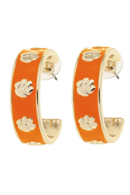 Clemson Tigers Enamel Logo Hoop Earrings in Orange/Shiny Gold sold by Canvas Style