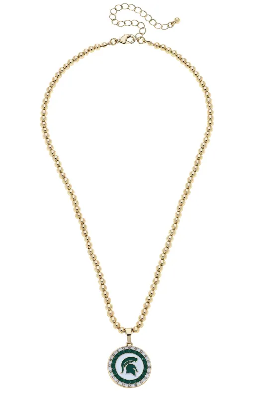 Michigan State Spartans Pave Disc Necklace in Shiny Gold sold by Canvas Style