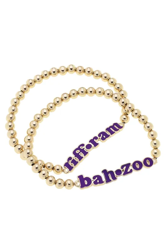 TCU Horned Frogs Slogan Ball Bead Bracelet Set of 2 in Purple/Shiny Gold sold by Canvas Style