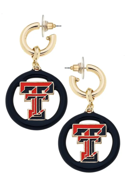 Texas Tech Red Raiders Logo Medallion Drop Hoop Earrings in Shiny Gold sold by Canvas Style