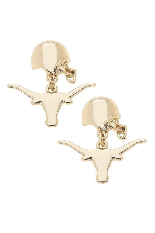 Texas Longhorns Logo Helmet Earrings in Shiny Gold sold by Canvas Style