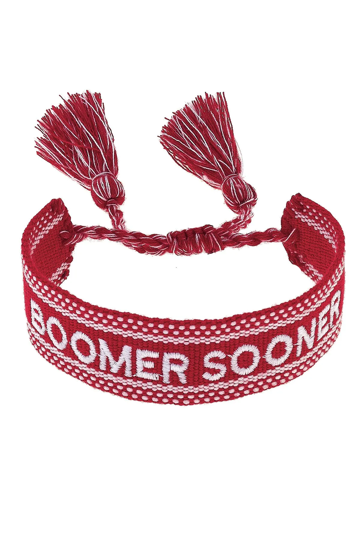 Oklahoma Sooners Woven Tassel Bracelet in Crimson/White sold by Canvas Style