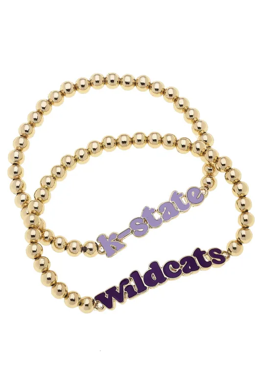 Kansas State Wildcats Slogan Ball Bead Bracelet Set of 2 in Purple/Lilac/Shiny Gold sold by Canvas Style