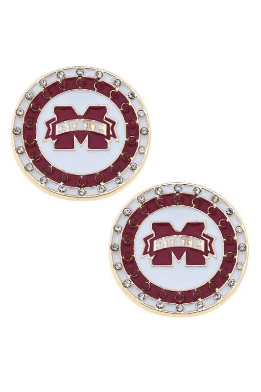 Mississippi State Bulldogs Pave Disc Stud Earrings in Maroon/White sold by Canvas Style