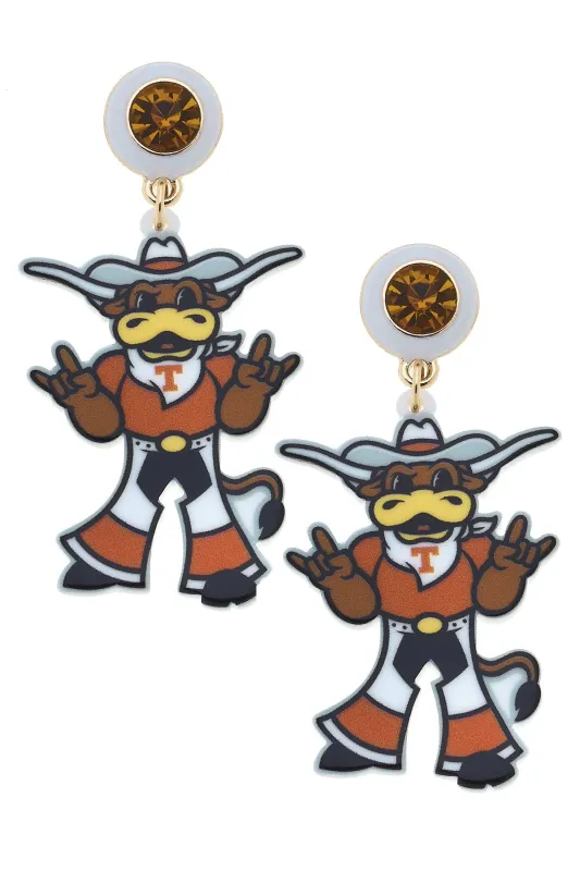 Texas Longhorns Bevo Resin Mascot Earrings in Burnt Orange/White sold by Canvas Style