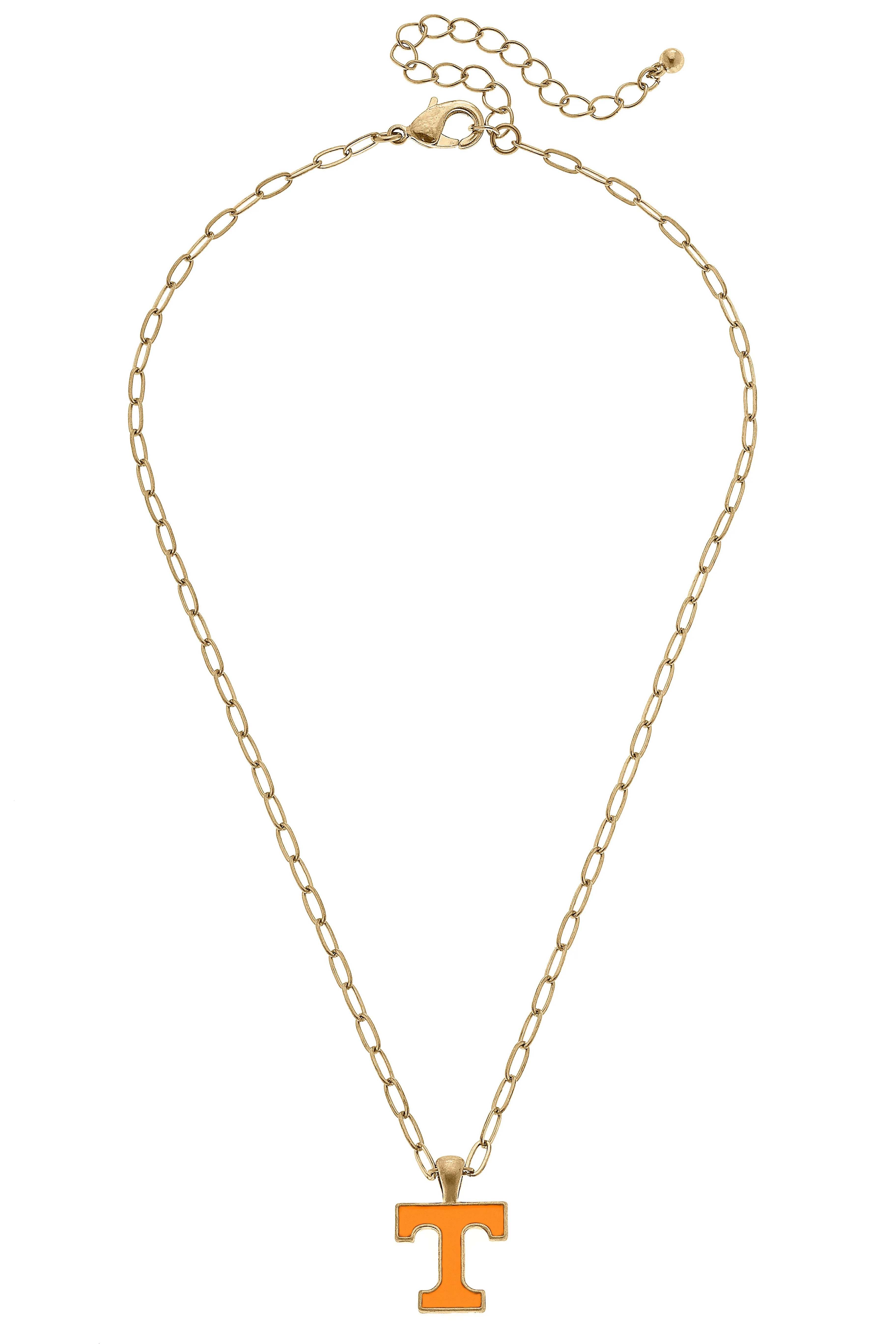 Tennesse Vols Enamel Pendant Necklace in Shiny Gold sold by Canvas Style