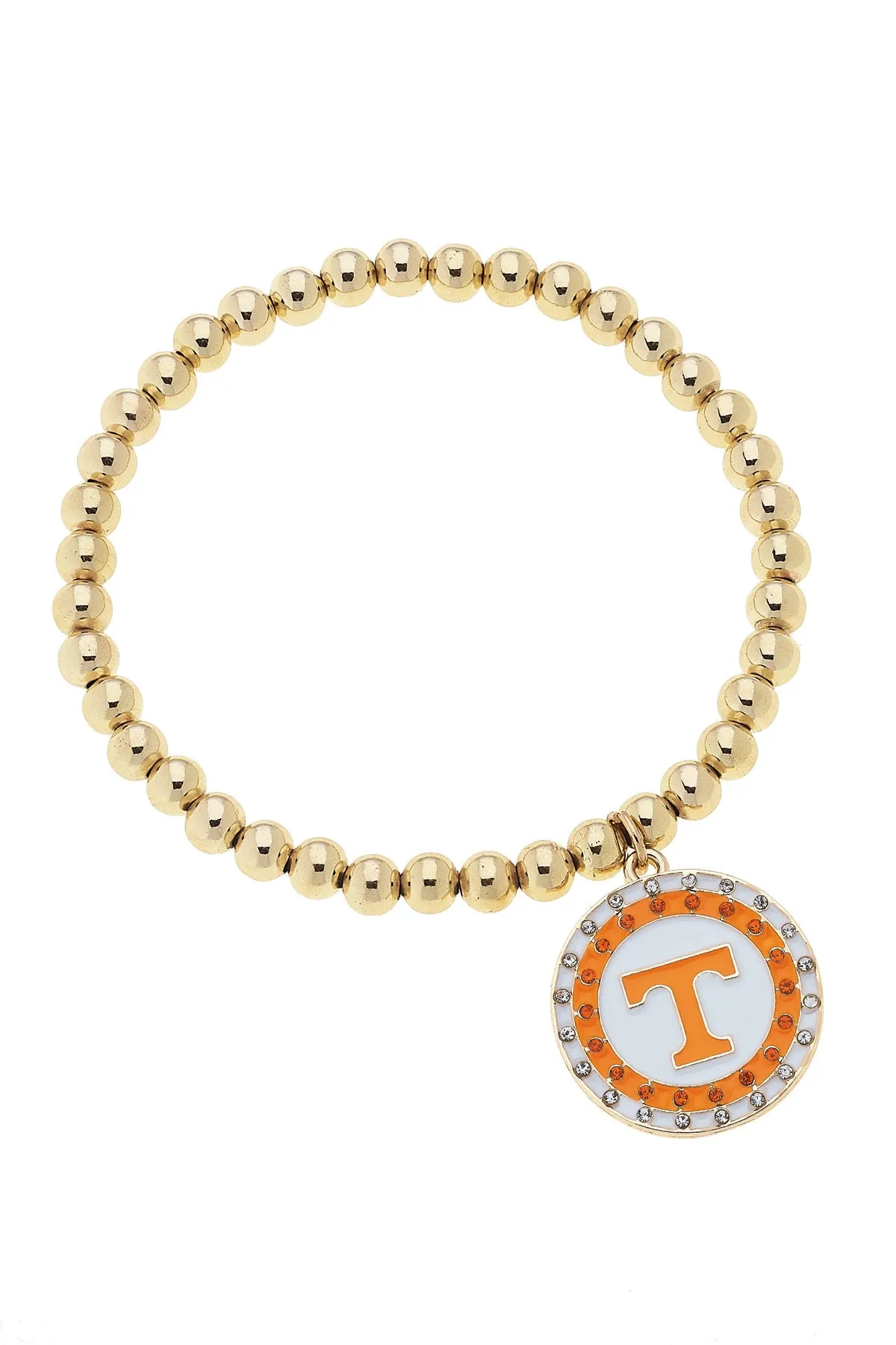 Tennessee Vols Pave Disc Ball Bead Stretch Bracelet in Shiny Gold sold by Canvas Style
