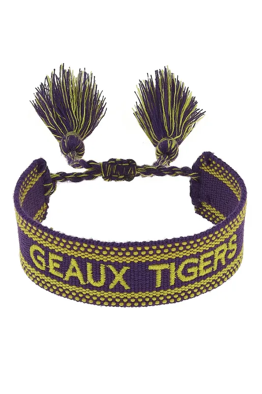 LSU Tigers Woven Tassel Bracelet in Purple/Yellow sold by Canvas Style