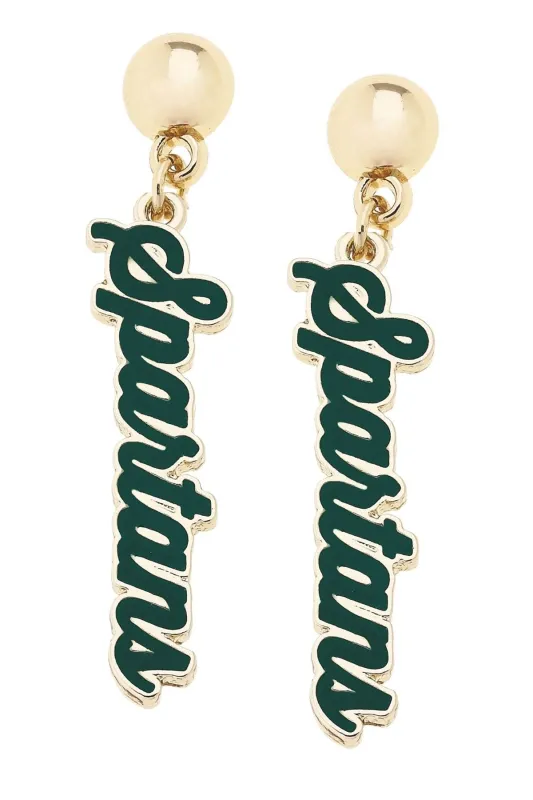 Michigan State Spartans Enamel Script Earring in Shiny Gold sold by Canvas Style
