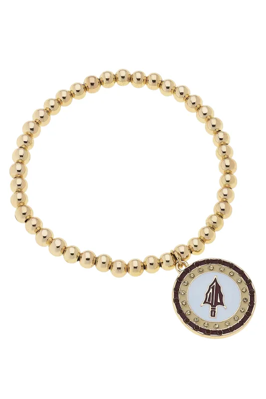 Florida State Seminoles Pave Disc Ball Bead Stretch Bracelet in Shiny Gold sold by Canvas Style