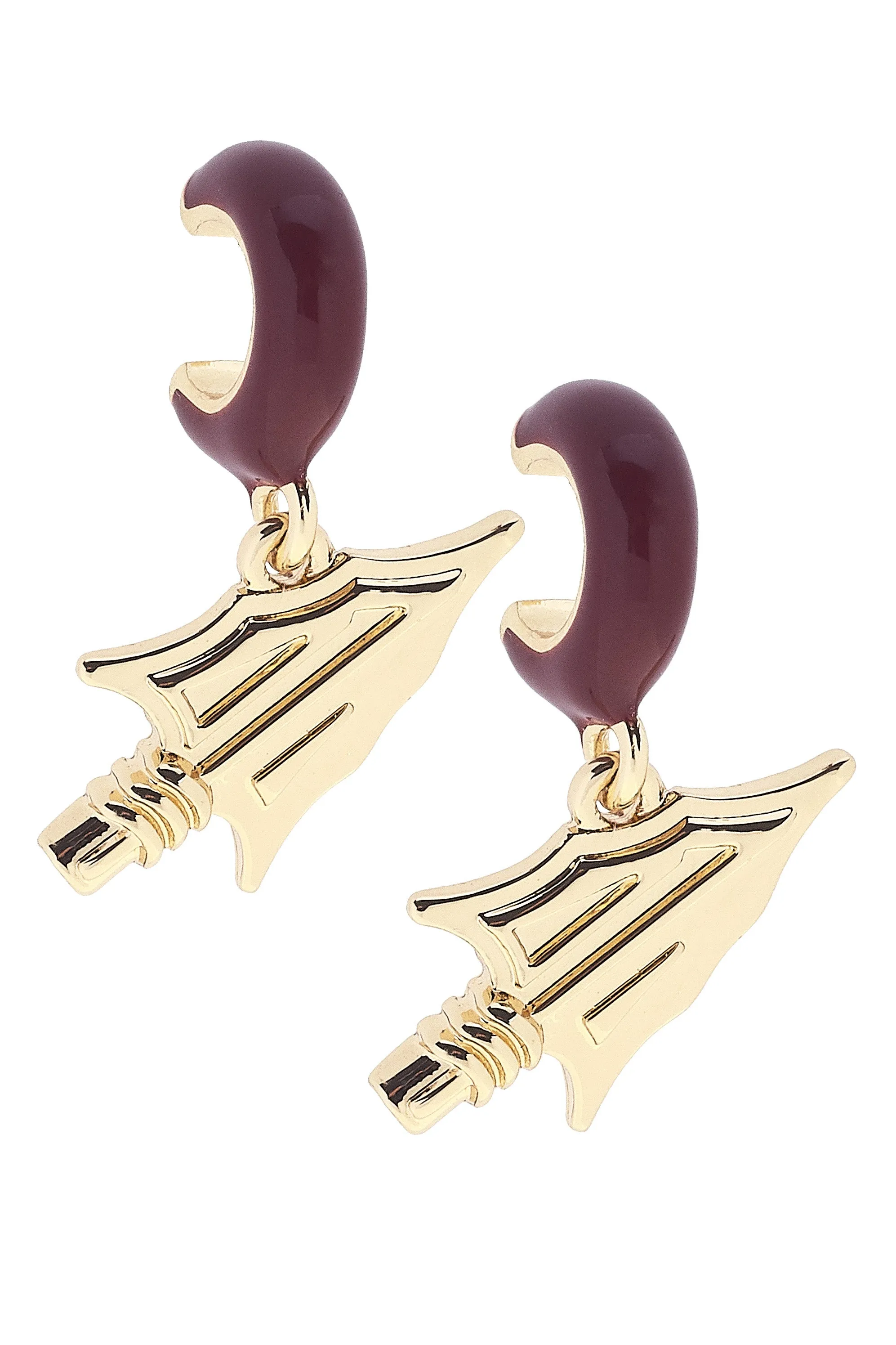 Florida State Seminoles Logo Huggie Hoop Earrings in Garnet/Shiny Gold sold by Canvas Style