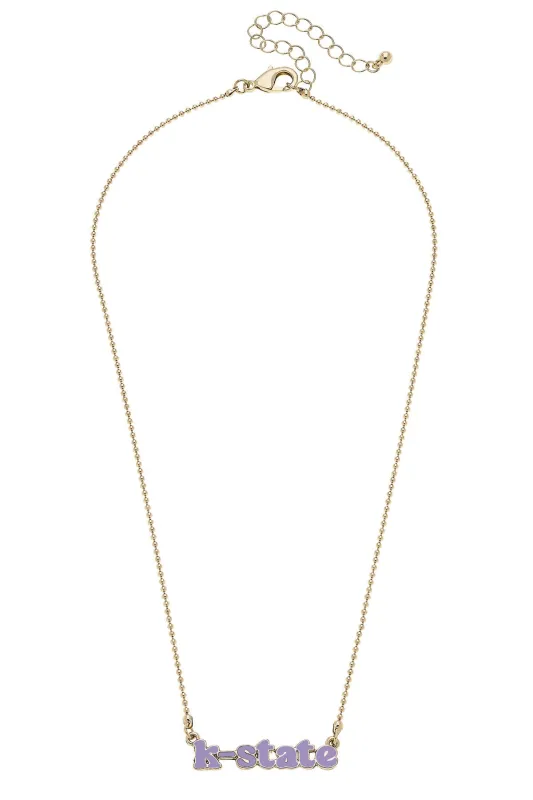 Kansas State Wildcats Slogan Necklace in Lilac/Shiny Gold sold by Canvas Style