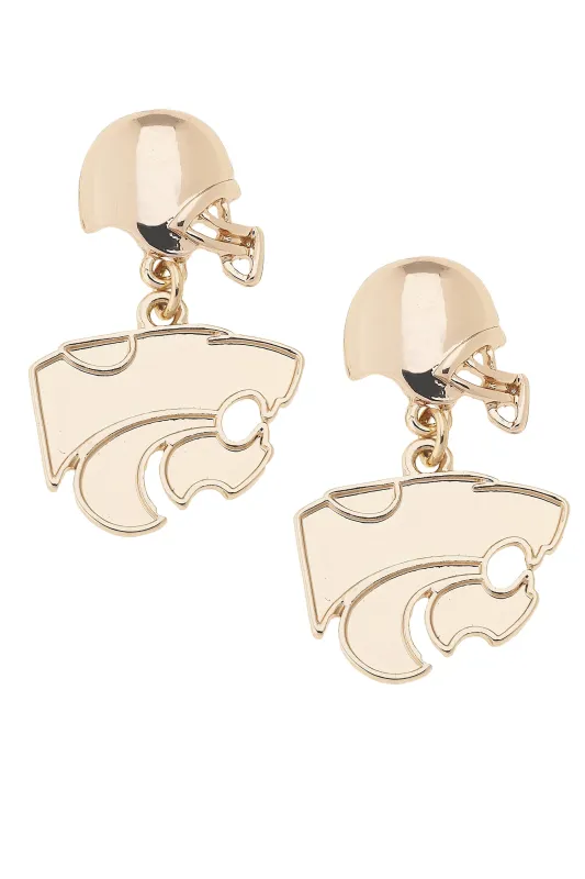 Kansas State Wildcats Logo Helmet Earrings in Shiny Gold sold by Canvas Style