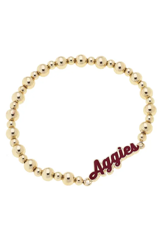 Texas A&M Aggies Autograph Enamel Stretch Bracelet in Shiny Gold sold by Canvas Style