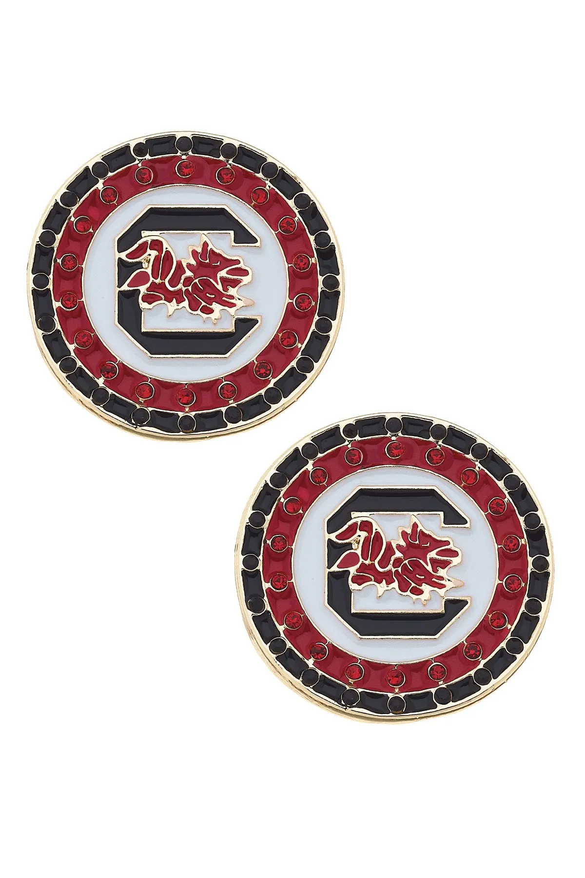 South Carolina Gamecocks Pave Disc Stud Earrings in Garnet/Black/White sold by Canvas Style