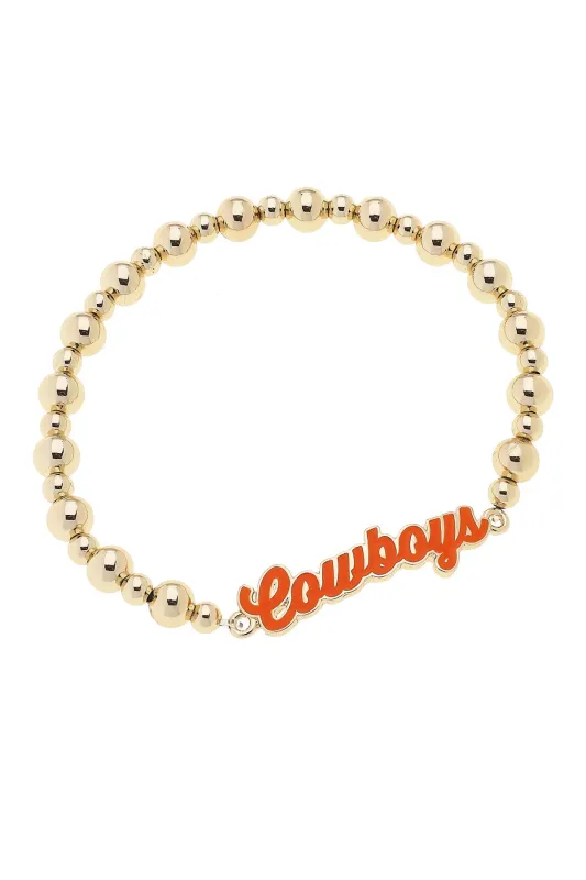 Oklahoma State Cowboys Autograph Enamel Stretch Bracelet in Shiny Gold sold by Canvas Style