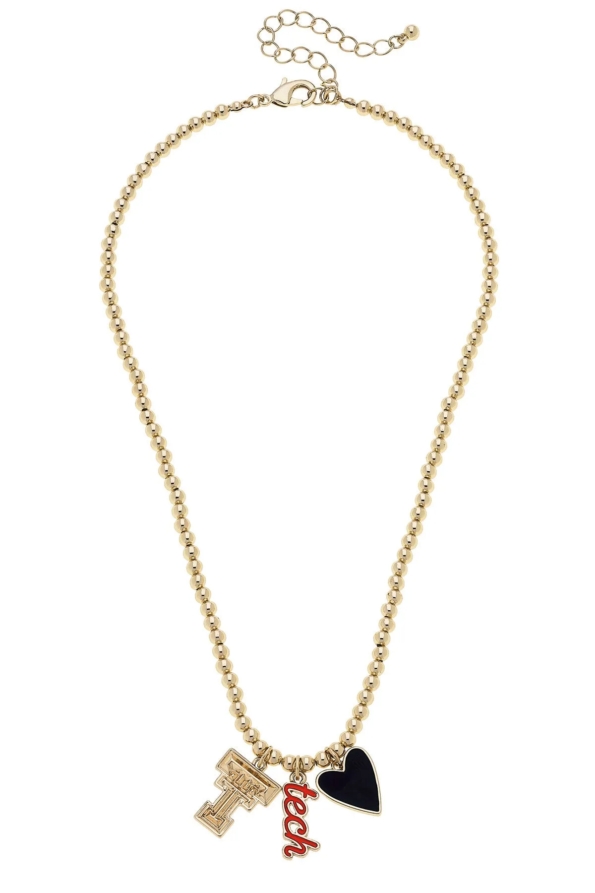 Texas Tech Red Raiders Ball Bead Charm Necklace in Shiny Gold sold by Canvas Style