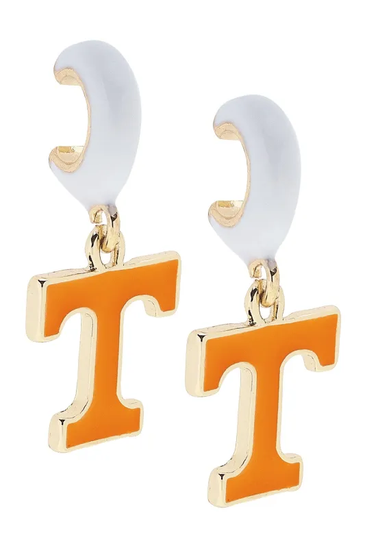 Tennesseee Vols Enamel Logo Huggie Hoop Earrings in White sold by Canvas Style