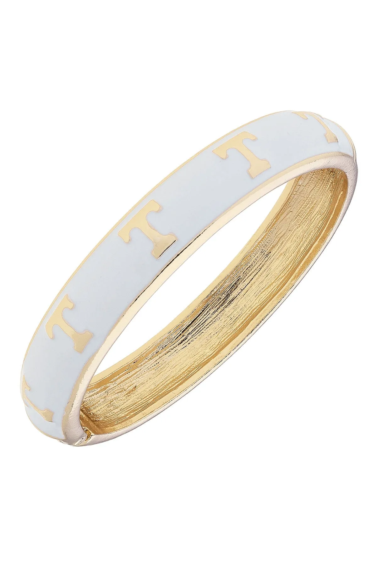 Tennesseee Vols Sculpted Enamel Logo Hinge Bangle in White sold by Canvas Style