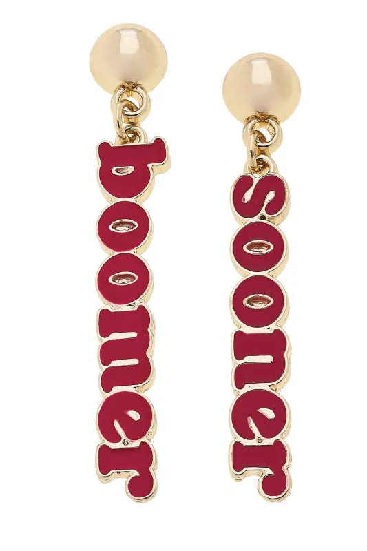 Oklahoma Sooners Slogan Earrings in Crimson/Shiny Gold sold by Canvas Style