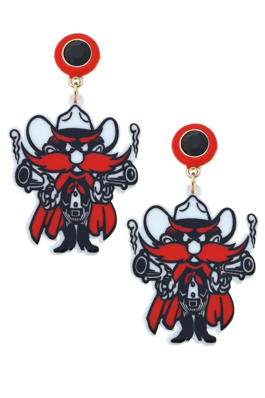 Texas Tech Raider Red Resin Mascot Earrings in Red/Black sold by Canvas Style