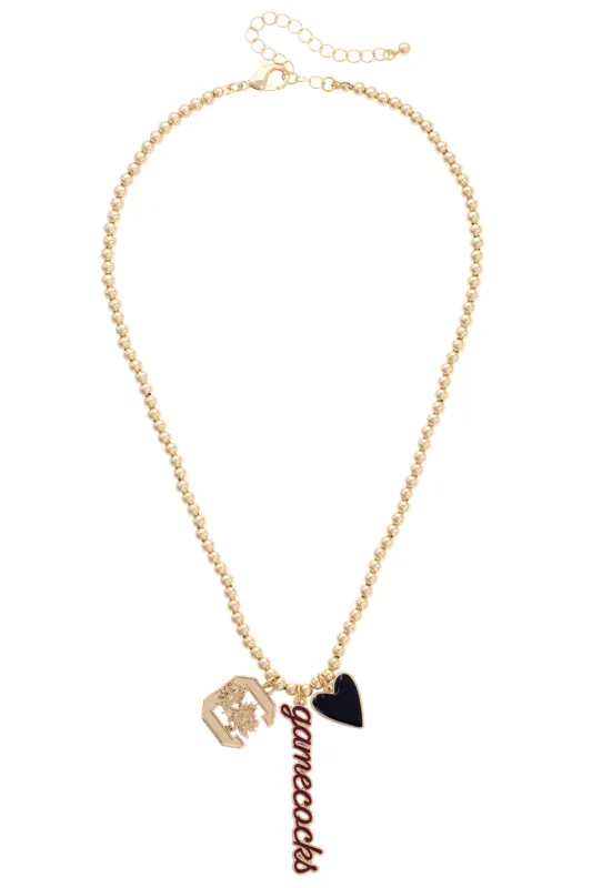 South Carolina Gamecocks Ball Bead Charm Necklace in Shiny Gold sold by Canvas Style
