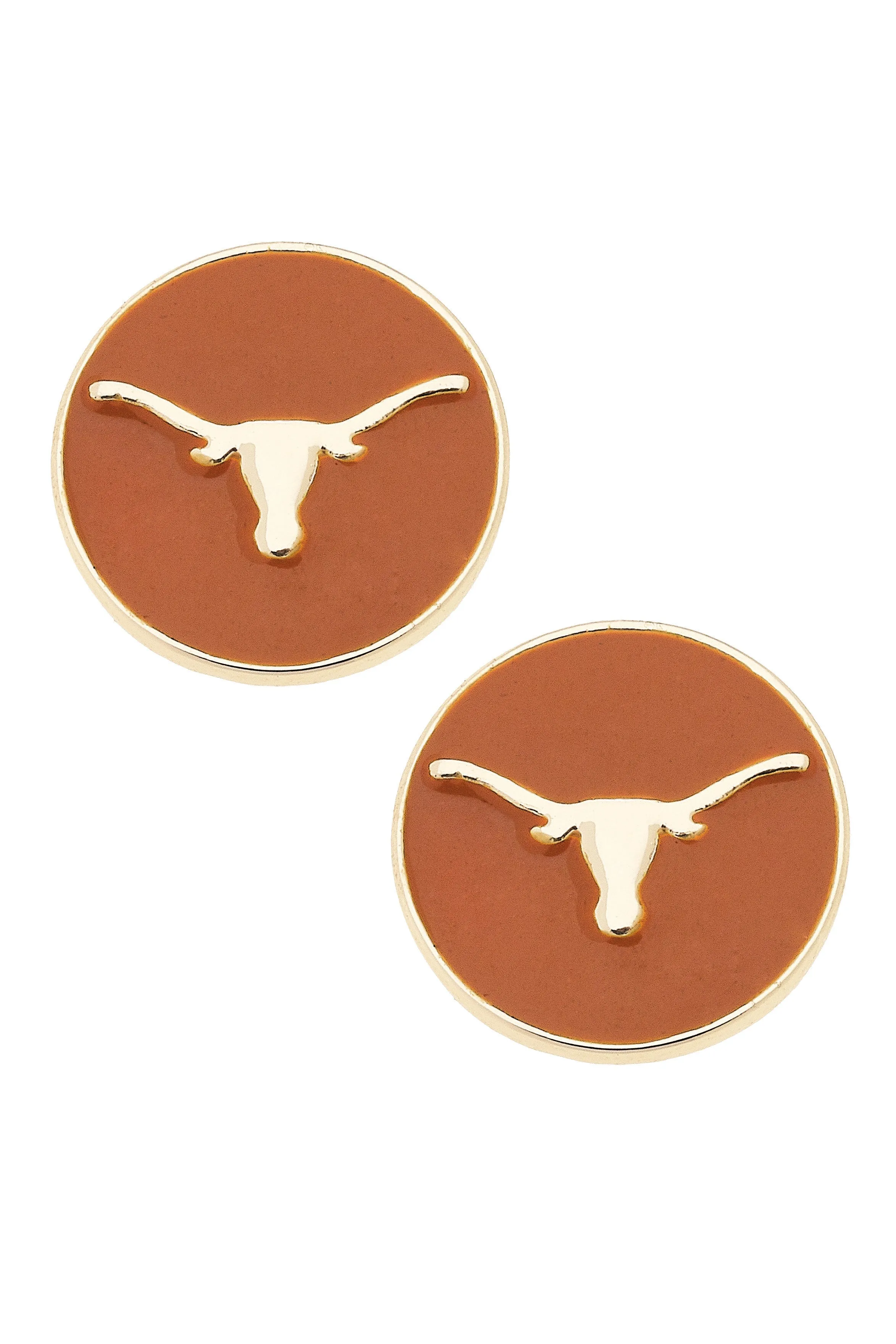 Texas Longhorns Logo Circle Stud Earrings in Burnt Orange/Shiny Gold sold by Canvas Style