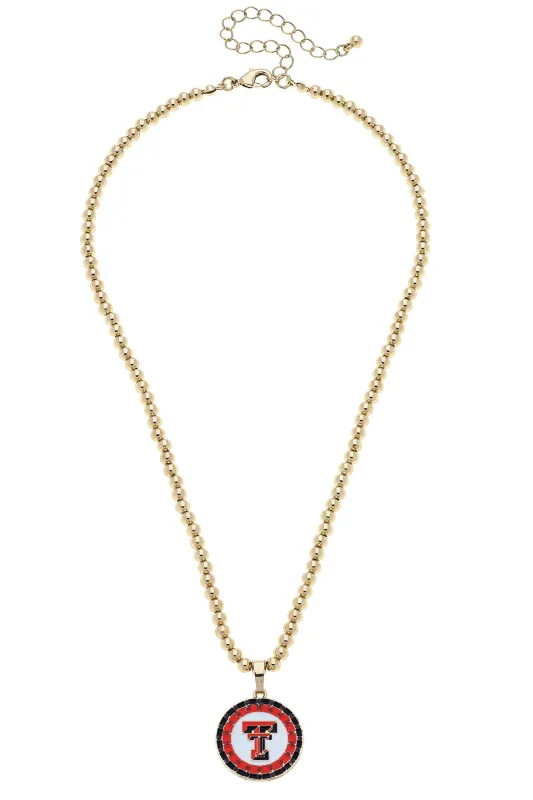 Texas Tech Red Raiders Pave Disc Necklace in Shiny Gold sold by Canvas Style