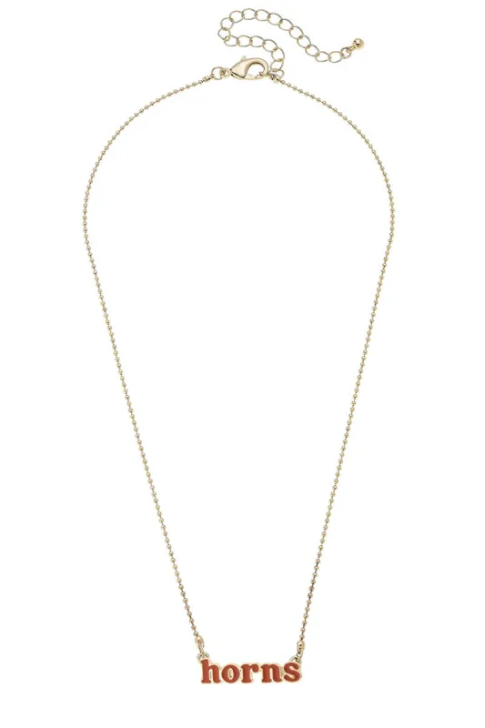 Texas Longhorns Slogan Necklace in Burnt Orange/Shiny Gold sold by Canvas Style