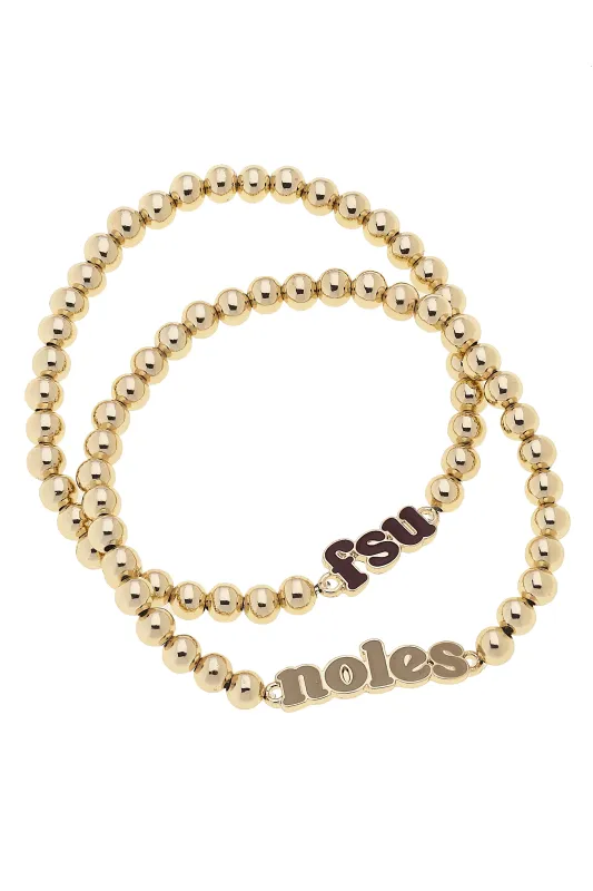 Florida State Seminoles Slogan Ball Bead Bracelet Set of 2 in Garnet/Shiny Gold sold by Canvas Style