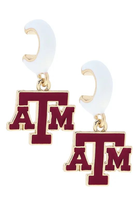 Texas A&M Aggies Enamel Logo Huggie Hoop Earrings in White sold by Canvas Style