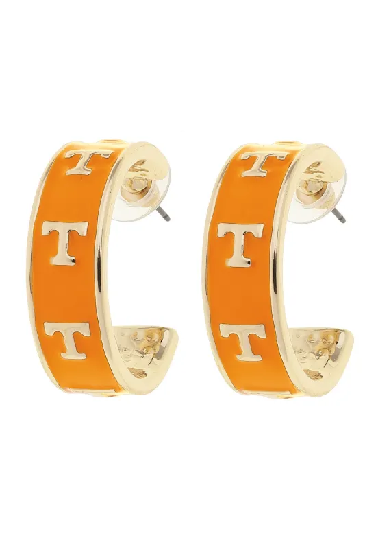 Tennesse Vols Enamel Logo Hoop Earrings in Orange/Shiny Gold sold by Canvas Style
