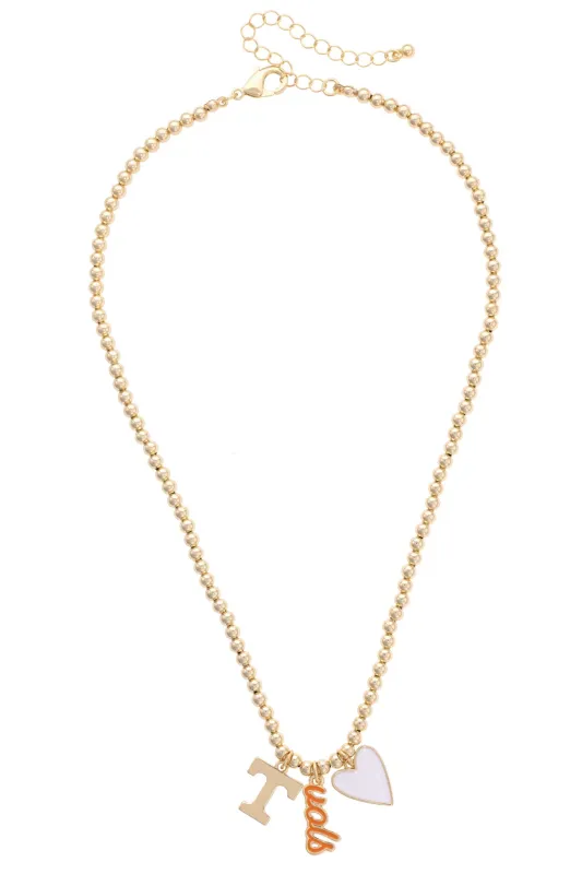 Tennessee Vols Ball Bead Charm Necklace in Shiny Gold sold by Canvas Style