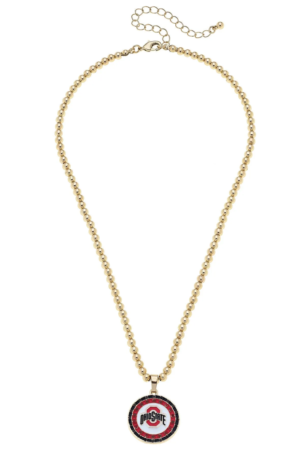Ohio State Buckeyes Pave Disc Necklace in Shiny Gold sold by Canvas Style