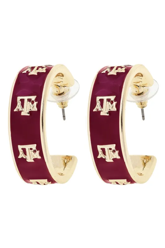 Texas A&M Aggies Enamel Logo Hoop Earrings in Maroon/Shiny Gold sold by Canvas Style