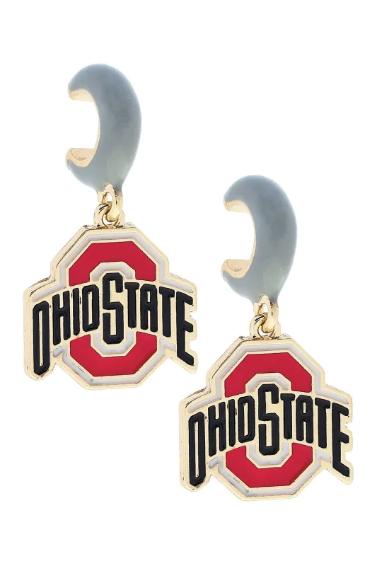 Ohio State Buckeyes Enamel Logo Huggie Hoop Earrings in Grey sold by Canvas Style