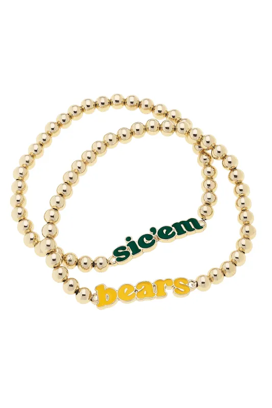 Baylor Bears Slogan Ball Bead Bracelet Set of 2 in Green/Gold/Shiny Gold sold by Canvas Style