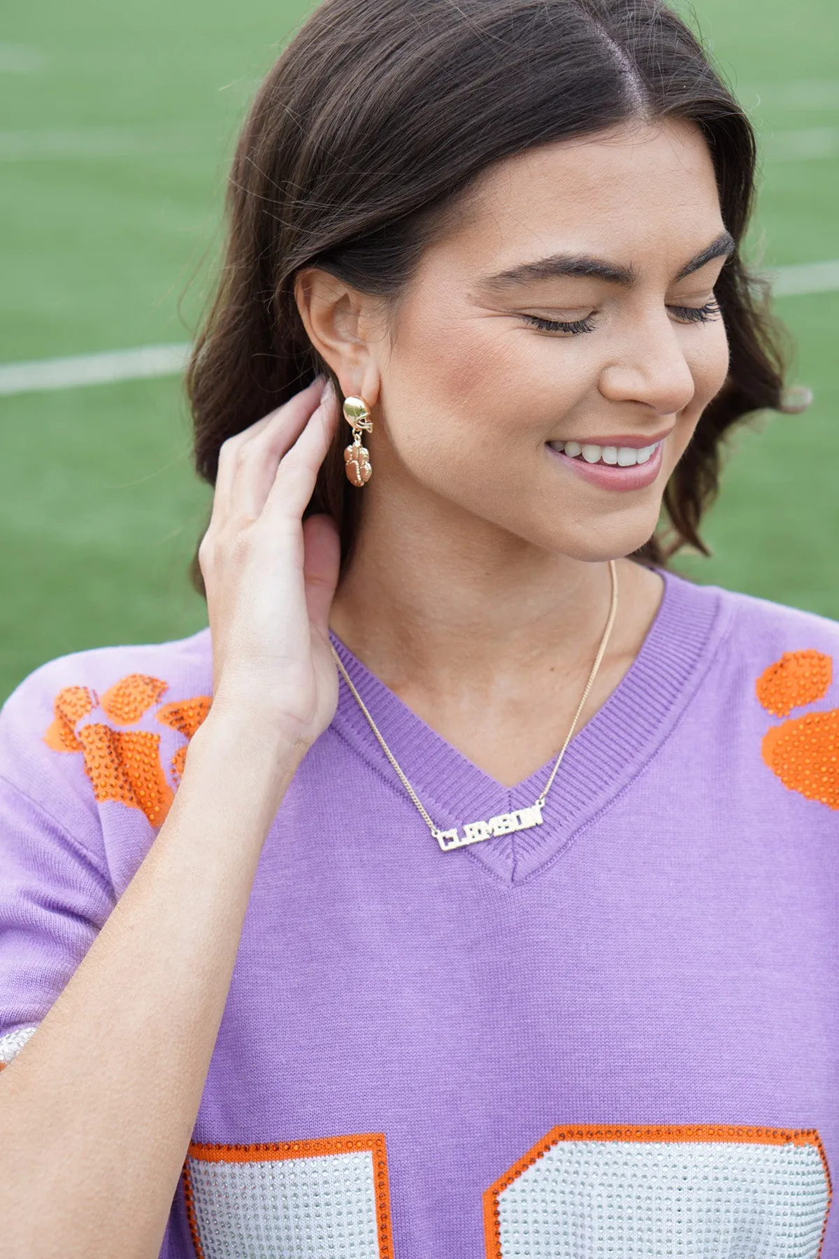 Clemson Tigers Varsity Outline Necklace in Shiny Gold sold by Canvas Style product image thumbnail 2