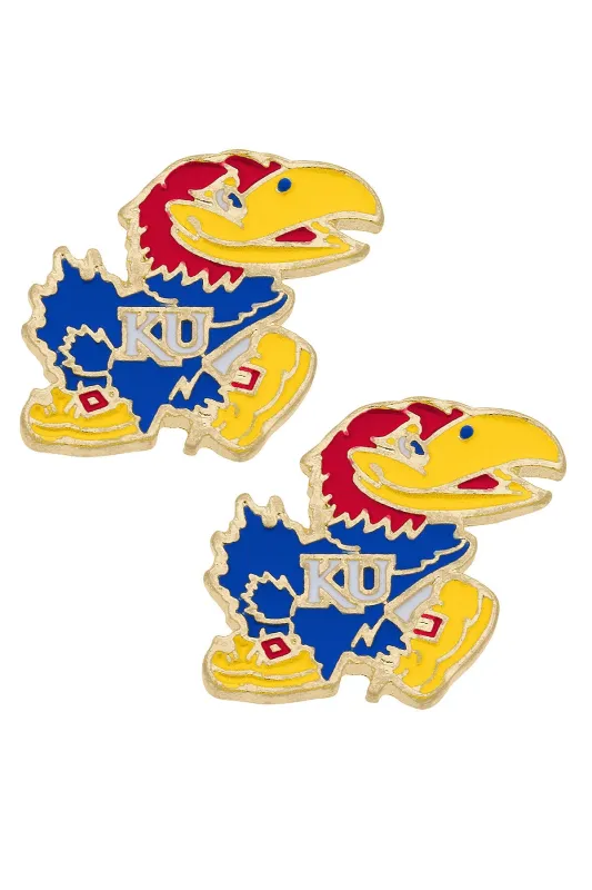 Kansas Jayhawks Enamel Logo Stud Earrings in Shiny Gold sold by Canvas Style
