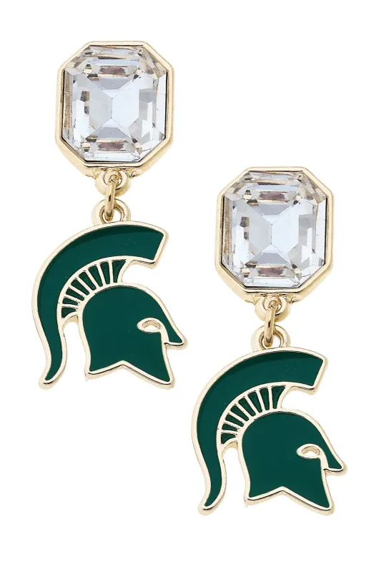 Michigan State Spartans Rhinestone Enamel Logo Earrings in Shiny Gold sold by Canvas Style